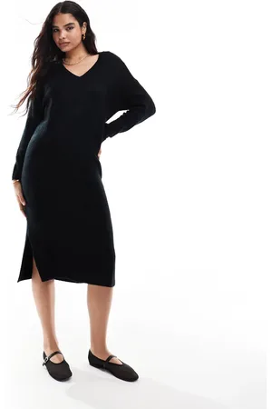 VILA V neck knit midi sweater dress in