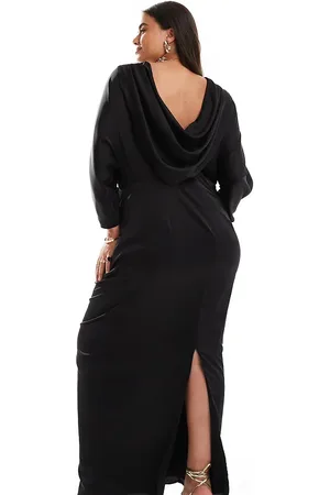 TFNC Long sleeve satin cowl back maxi dress in