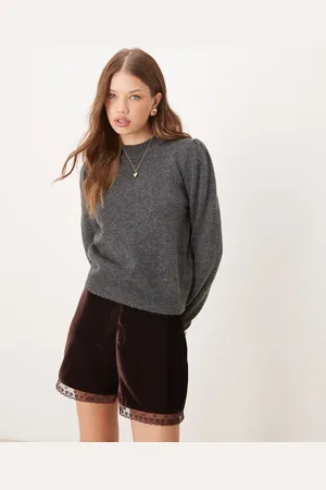 JDY Puff sleeve sweater in dark heather