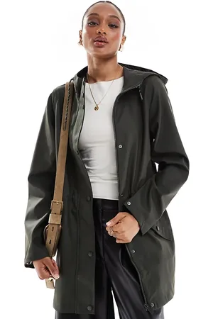 VERO MODA Coated rain jacket with hood in deep khaki