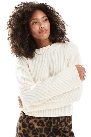VERO MODA Short chunky ribbed sweater in cream