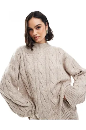 Pretty Lavish Cable knit roll neck sweater in beige - part of a set