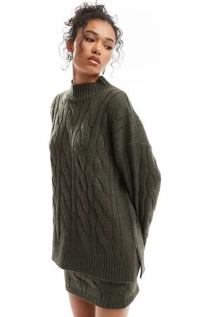Pretty Lavish Cable knit turtle neck sweater in olive - part of a set