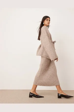 ASOS Ribbed knit midi skirt in taupe - part of a set
