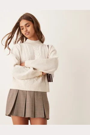 JDY High neck cable knit sweater in cream