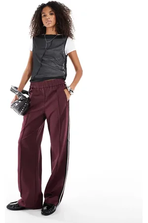 ONLY Side panel wide leg track pants in burgundy