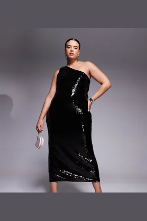 ASOS ASOS DESIGN Curve sheer sequin one-shoulder midi dress in