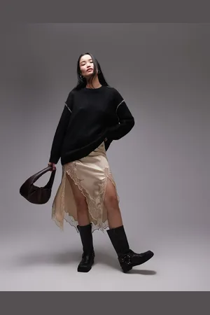 Topshop Knitted exposed contrast seam oversized sweater in mono