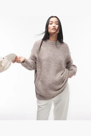 Topshop Knitted exposed contrast seam oversized sweater in oat