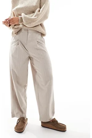 ASOS Button hem barrel tailored pants in taupe stripe
