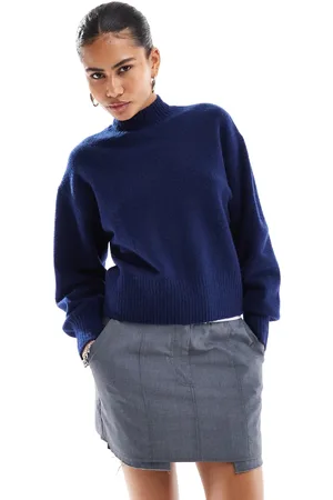 Monki Knitted turtleneck sweater in indigo
