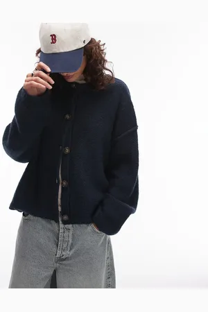 Topshop Knit clean exposed seam crew relaxed cardigan in