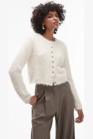 Topshop Knit fluffy micro cardi in ivory