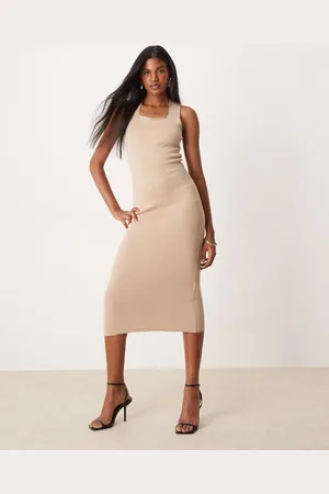 Y.A.S Knit strap maxi dress in beige