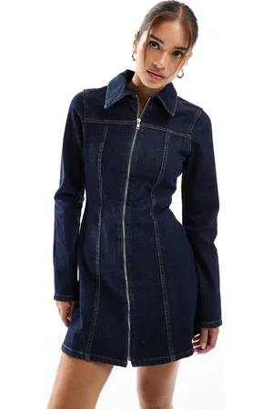 ASOS Denim mini shirt dress with zip in inky wash