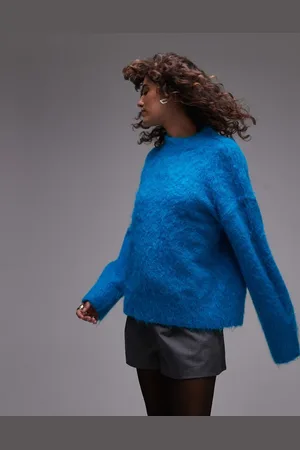 Topshop Fluffy knit relaxed sweater in turquoise