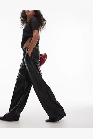 Topshop Seamed wide leg faux leather sweatpants in
