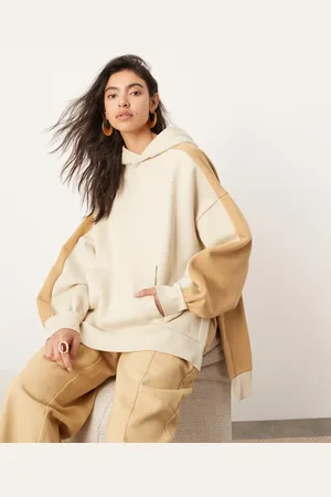 ASOS Oversized split hem color block hoodie in camel and oat