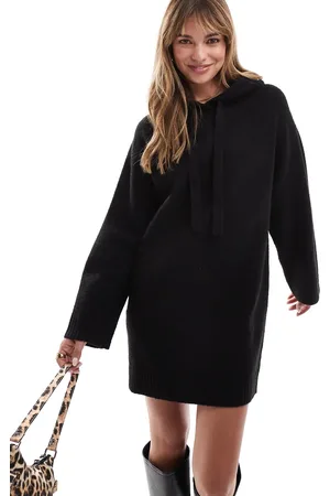 Miss Selfridge Oversized knit hoodie mini dress in