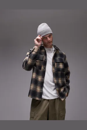 Topman Long sleeve brushed plaid overshirt in