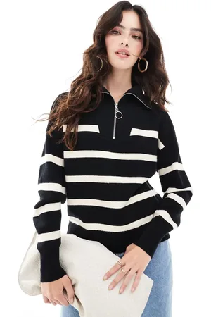 VERO MODA Zip through sweater in with cream stripes