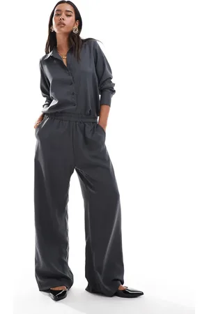 ONLY Wide leg pull on pants in dark melange - part of a set