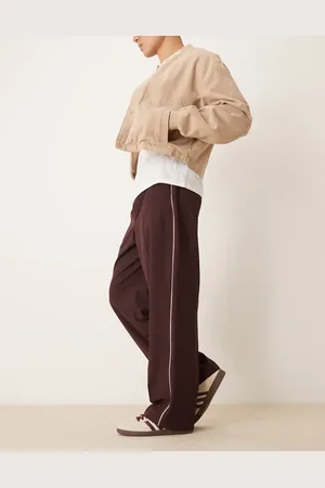 ASOS Pull on smart wide leg pants with side piping in burgundy