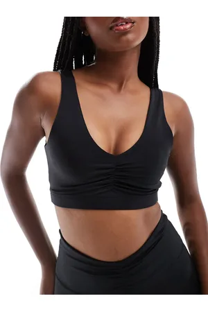 ASOS Ruched front light support sports bra in high shine