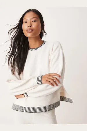 VILA Knit oversized sweater with contrast stitch in cream - part of a set