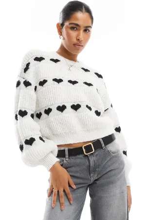 Pieces® Patterned heart knit sweater in mono