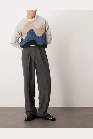 ASOS Smart wide leg pants with front pleat in charcoal