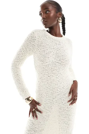 ONLY Textured midi knitted dress in beige