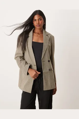 Miss Selfridge Slouchy oversized double breasted blazer in color check