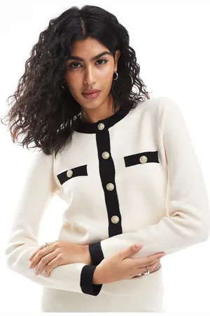 VERO MODA Short buttondown cardigan with contrast trim in cream - part of a set