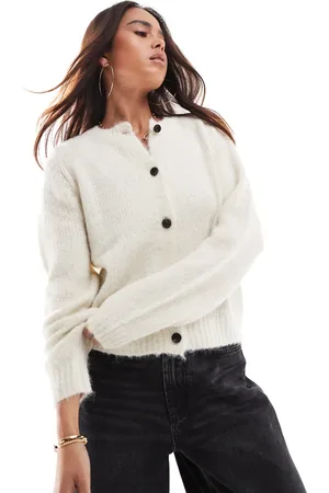 VERO MODA Round neck knit cardigan in heathered cream