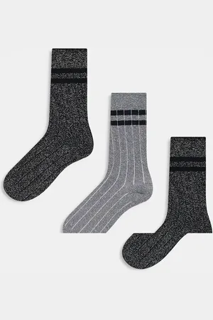 ONLY 3-pack stripe lurex socks in dark silver