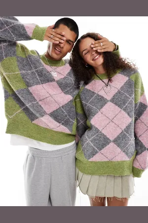 Reclaimed Unisex argyle sweater in wool blend