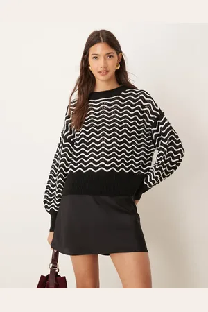 JDY Zig zag stripe detail sweater in and white