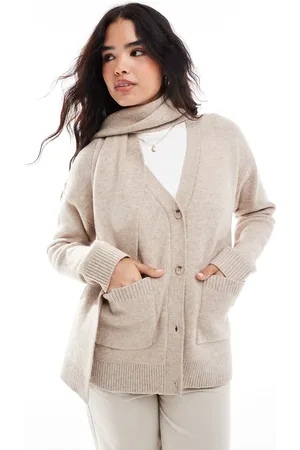 Pretty Lavish Scarf cardigan in taupe