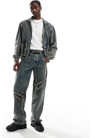 Liquor N Poker Textured stacked jeans in stone wash - part of a set