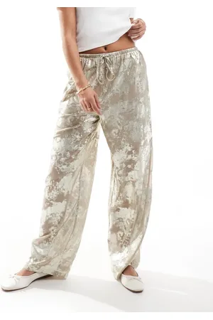 ONLY Foil print wide leg pants in beige