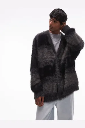 Topman Fluffy oversized cardigan in stripe
