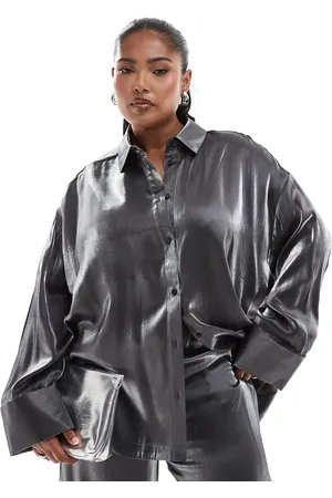 ASOS Curve oversized satin shirt in - part of a set