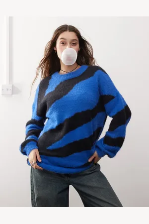 Noisy May Oversize texture knit sweater in & black zebra