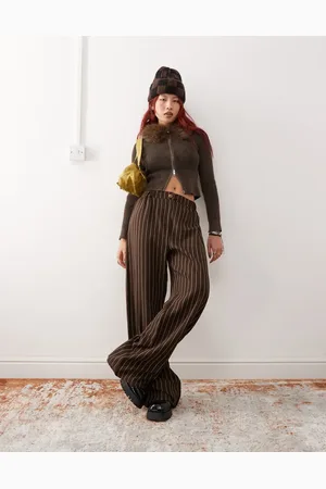 Reclaimed Wide leg pants in chocolate pinstripe