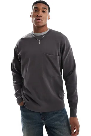Only & Sons Crew neck long sleeve drop shoulder knit in dark