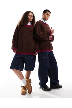 COLLUSION Unisex fluffy v-neck oversized sweater in