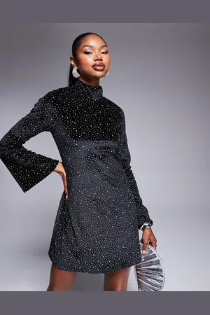 Rare Fashion London velvet diamante high neck mini dress in