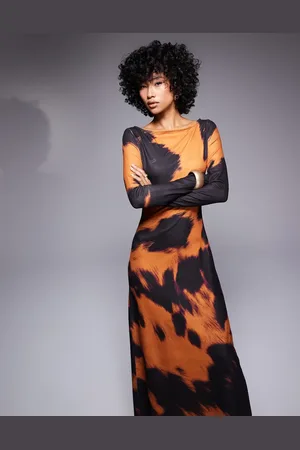 ASOS Long sleeve midi dress in orange cow print