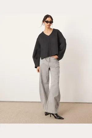 ASOS Tailored wool mix boxy sweater with clean seam detail in charcoal